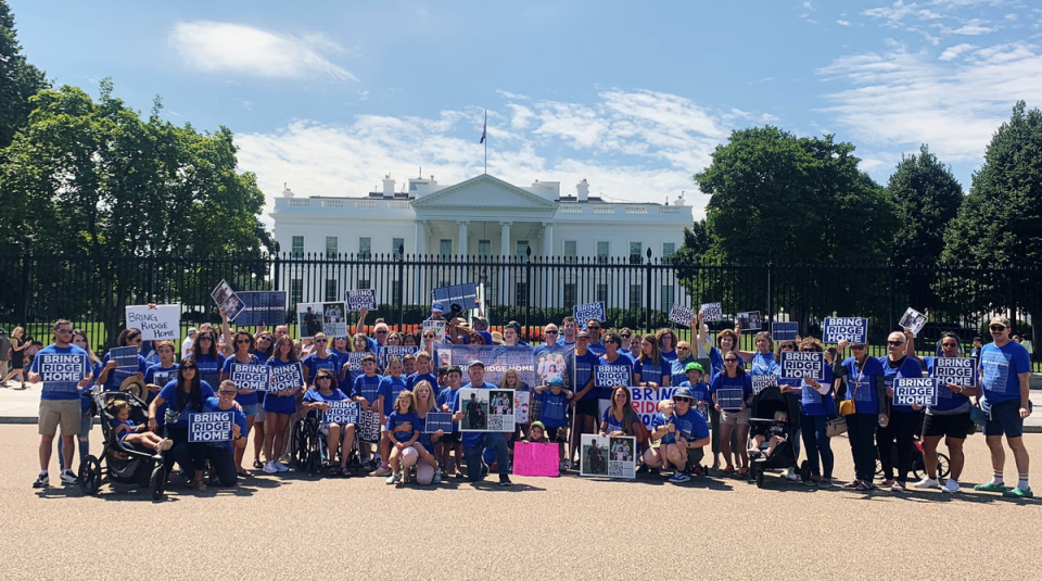 Ms Alkonis, relatives and friends took to DC to ask President Biden to intervene in her husband’s imprisonment (Bring Ridge Home/Facebook)