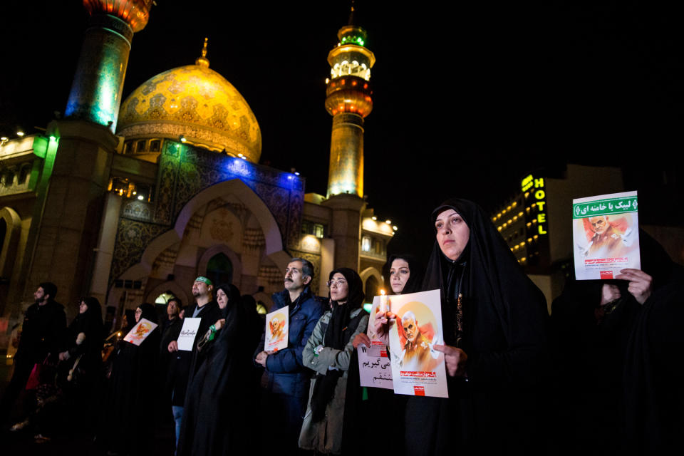 People of Iran in various parts of the country, especially the people of the Iranian capital, lit candles and mourned the night of General Qasem Soleimani's burial, in Tehran, Iran, on June 7, 2019. Mourners packed the streets of Tehran for ceremonies to pay homage to Soleimani, who spearheaded Iran's Middle East operations as commander of the Revolutionary Guards' Quds Force and was killed in a US drone strike on January 3 near Baghdad airport. (Photo by Hamid Vakili/NurPhoto via Getty Images)