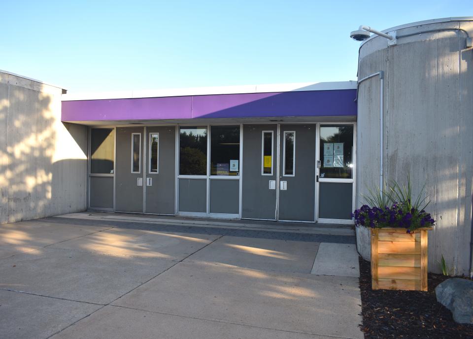 Upgrades to existing building entries throughout the Blissfield Community Schools campus, such as at Blissfield Middle School, pictured, are a part of the district's Aug. 2 bond proposal. The entry areas would be sectioned off from the remainder of the building with a secure entry vestibule.