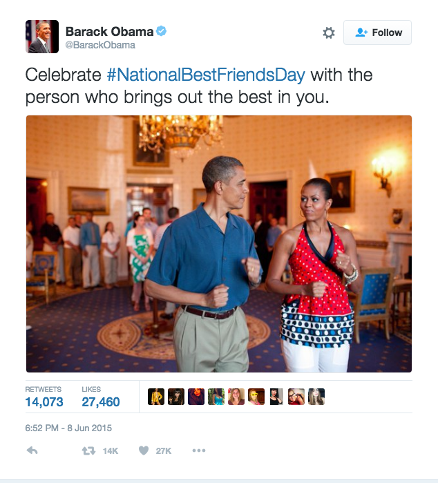 <p>Als Barack am National Best Friends Day dieses Bild seiner Liebsten twitterte. Sorry Joe Biden. <i>[Bild: Twitter/barackobama]</i></p>