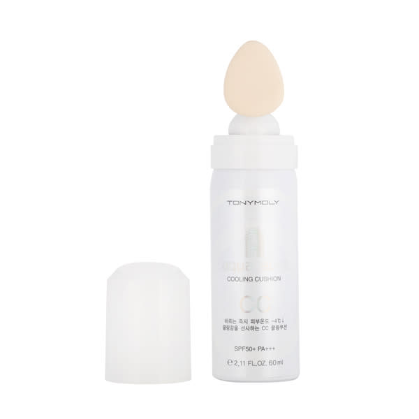 This aerosol container takes the idea of a cushion compact to another level. Not only does it pack an SPF 50, but the applicator, which is a cushion compact-meets-face mist hybrid, makes “putting your face on” a little bit more fun. You can use it as a primer before putting on your makeup or wear it alone. The cooling sensation of the applicator will be a dream come summer. Tonymoly Aqua Aura Cooling Cushion SPF 50 CC Cream ($17)