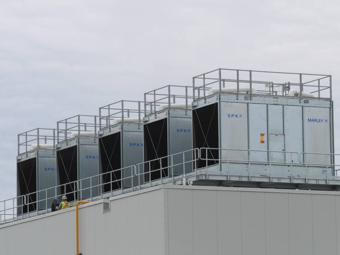 Cooling towers on Organigram's Moncton cannabis production facility shown in 2019.  (Shane Magee/CBC - image credit)