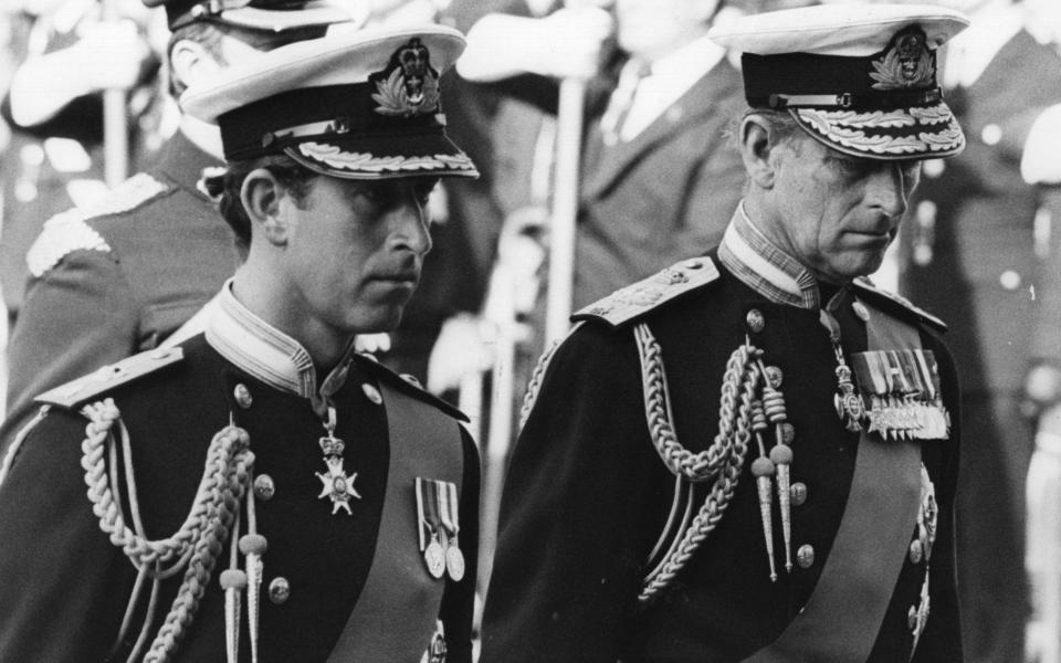 September 9, 1979: Prince Charles and Prince Philip attending the funeral of Lord Mountbatten - Fox Photos/Getty Images 