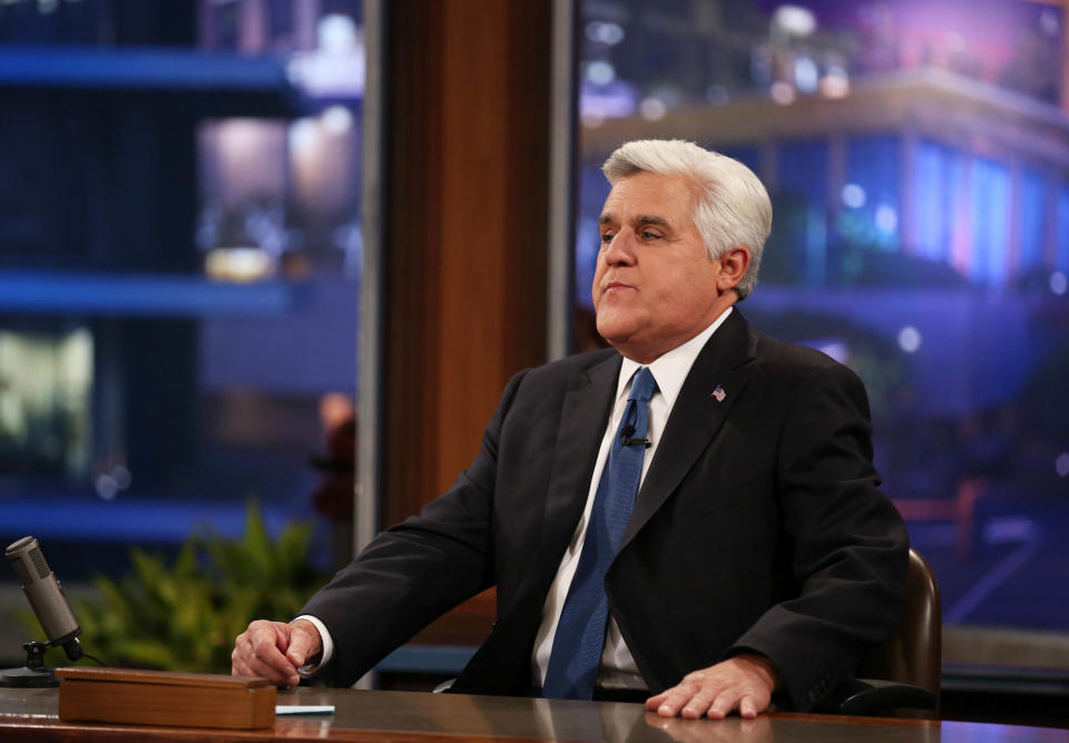 Jay Leno appears during the final taping of NBC's “The Tonight Show with Jay Leno," in Burbank, Calif., Thursday, Feb. 6, 2014. Leno brings his 22-year career as the show host to an end Thursday in a special one-hour farewell broadcast. (Photo by Matt Sayles/Invision/AP)