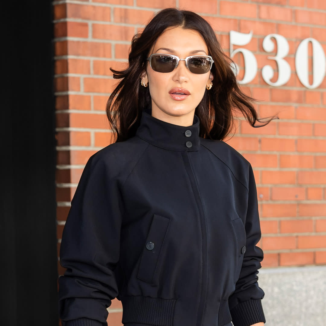  Bella Hadid wears a black jacket and the capri pants trend while in New York City. 