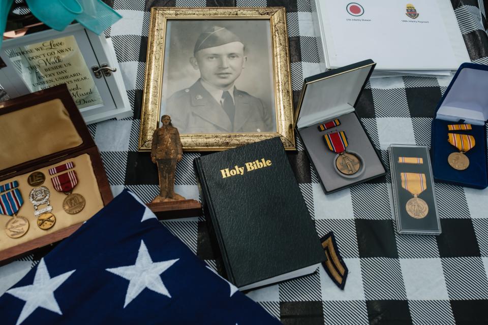 War memorabilia was on display Friday for the military honors ceremony given to William Clyde Garner, a World War II veteran who died in 1980 but was not given honors during burial at Patterson-Union Cemetery in Deersville.