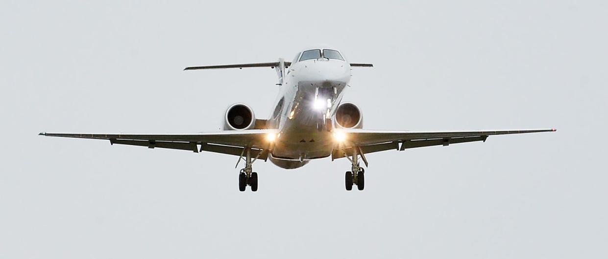 An American Airlines flight from Charlotte lands at Erie International Airport on April 5.