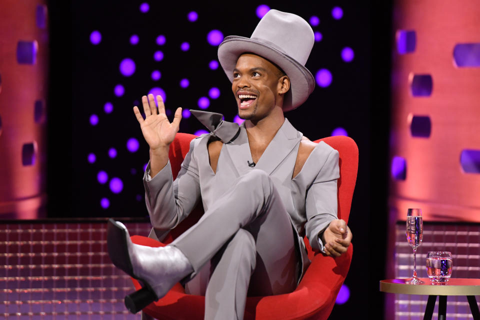 EDITORIAL USE ONLY Johannes Radebe during the filming for the Graham Norton Show at BBC Studioworks 6 Television Centre, Wood Lane, London, to be aired on BBC One on Friday evening. Picture date: Wednesday February 16, 2022.