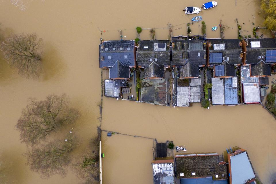 Flooded homes on the banks of the River Severn following Storm Dennis (Getty Images)