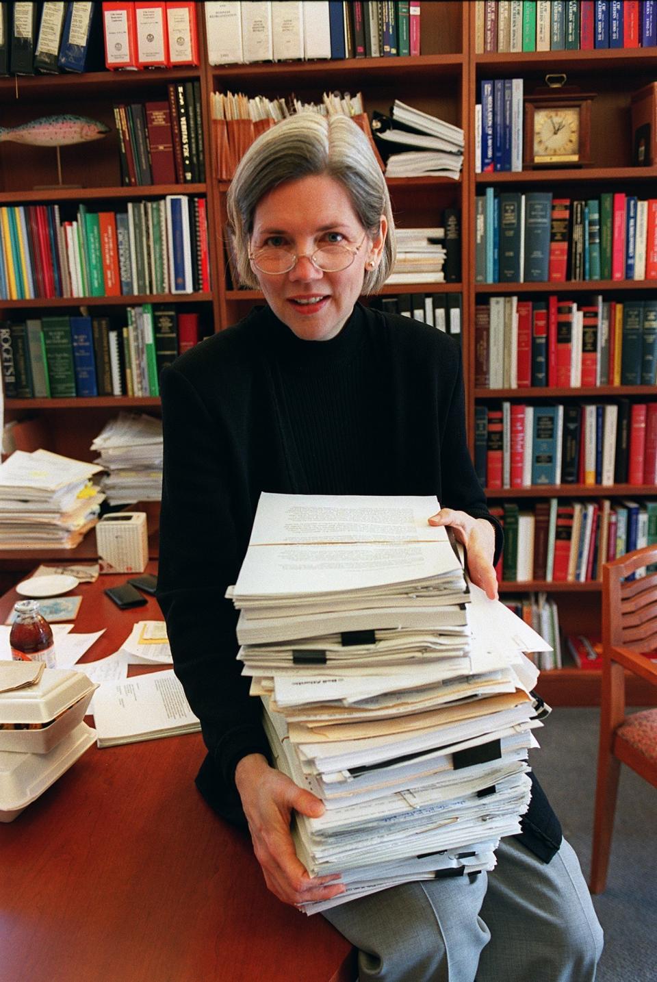 Warren, pictured in 2001 when she was a Harvard Law School professor, was a leading opponent of the bankruptcy bills championed by Biden. (Photo: Boston Globe via Getty Images)