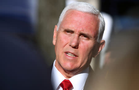 U.S. Vice President Mike Pence is seen outside Hotel Bayerischer Hof during Munich Security Conference in Munich, Germany February 16, 2019. REUTERS/Michael Dalder