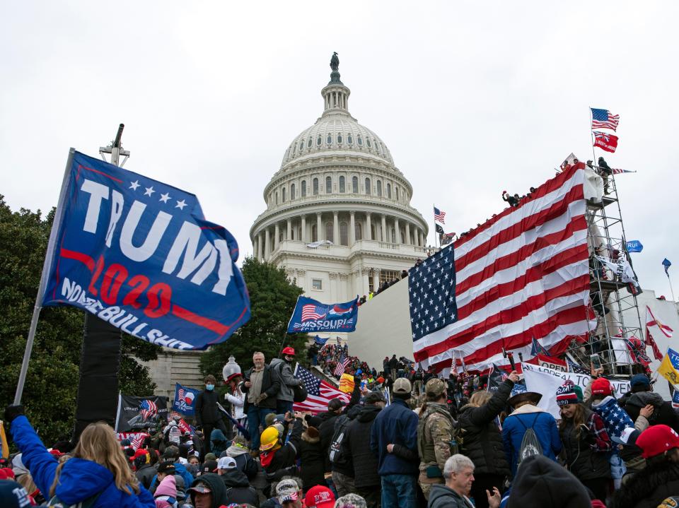 Rioters loyal to then-President Donald Trump outside of U.S. Capitol on  Jan. 6, 2021, in Washington. (AP)