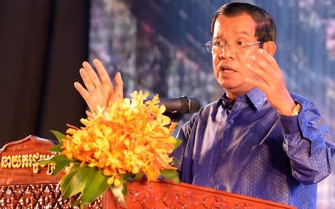 Cambodian Prime Minister Hun Sen has been criticised for his authoritarian leadership style - Credit: Tang Chhin Sothy/AFP