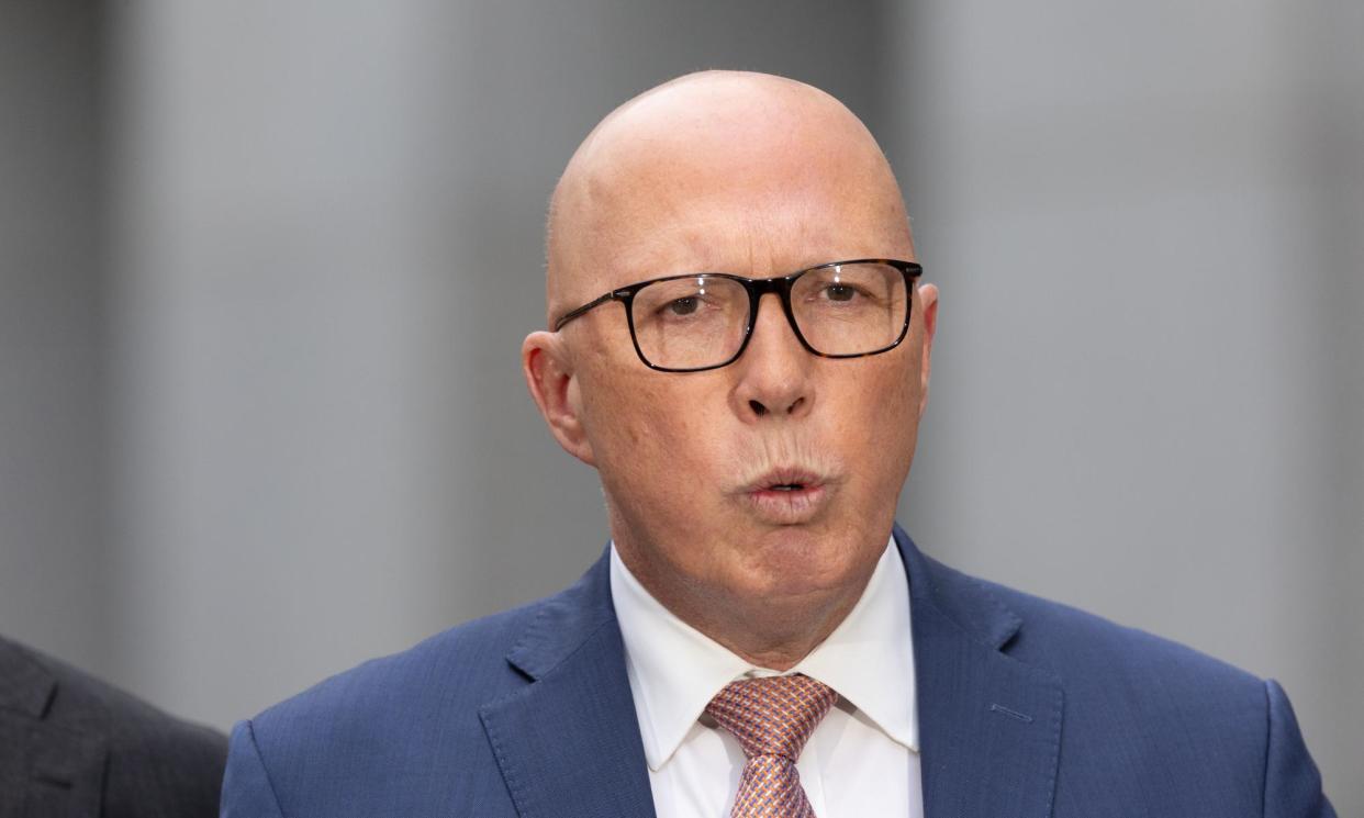 <span>The opposition leader, Peter Dutton, flew to Tamworth to speak at a News Corp event.</span><span>Photograph: Mike Bowers/The Guardian</span>