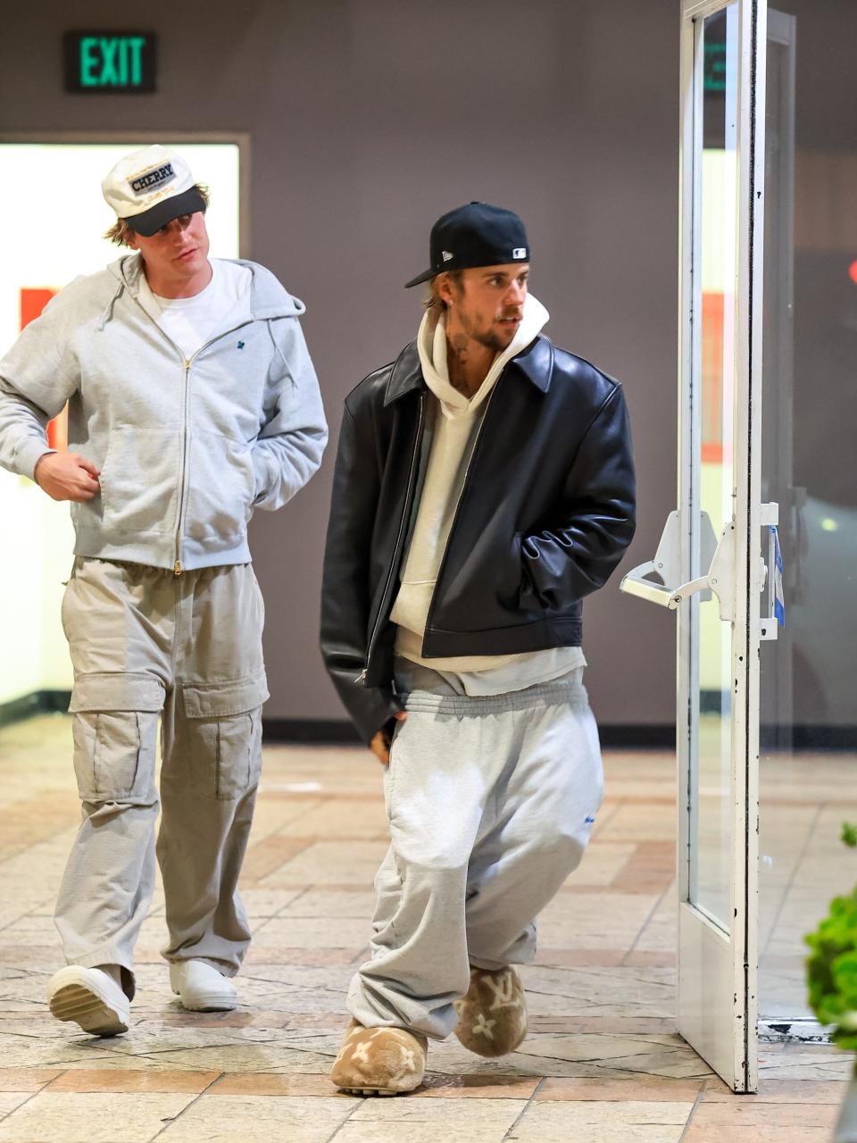 Cole Bennett and Justin Bieber leaving dinner in Los Angeles on April 17.