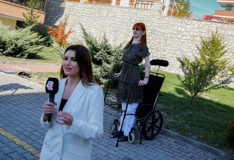 World's tallest woman Rumeysa Gelgi holds a news conference in Karabuk