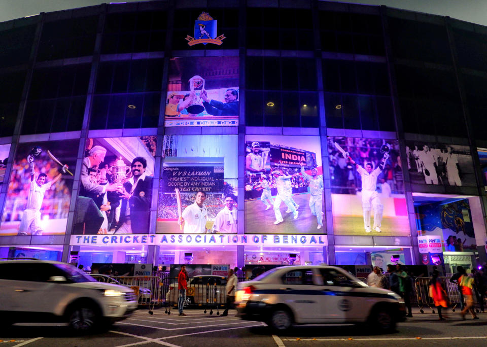 EDEN GARDEN, KOLKATA, WEST BENGAL, INDIA - 2019/11/21: Eden Garden Stadium decorated with Pink Lights. Kolkata is celebrating the glory of organising the 1st Pink Ball Test Cricket Match in India and within Asia between India and Bangladesh from 22 -26 November, 2019 at Eden Garden Stadium. (Photo by Avishek Das/SOPA Images/LightRocket via Getty Images)