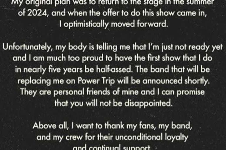 El comunicado de Ozzy Osbourne a través de su cuenta de Instagram