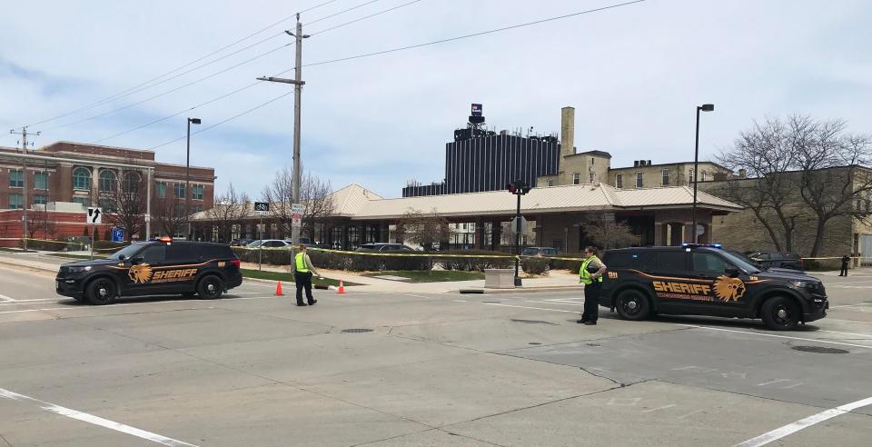 The Sheriff's department logo on squad vehicles depicts an Indigenous chief. Squad car pictured in downtown Sheboygan near where one person was confirmed shot in an alley in the 500 block of North Eighth Street Friday, May 6, 2022, in Sheboygan, Wis.