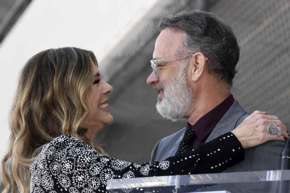 Tom Hanks and Rita Wilson looking at each other