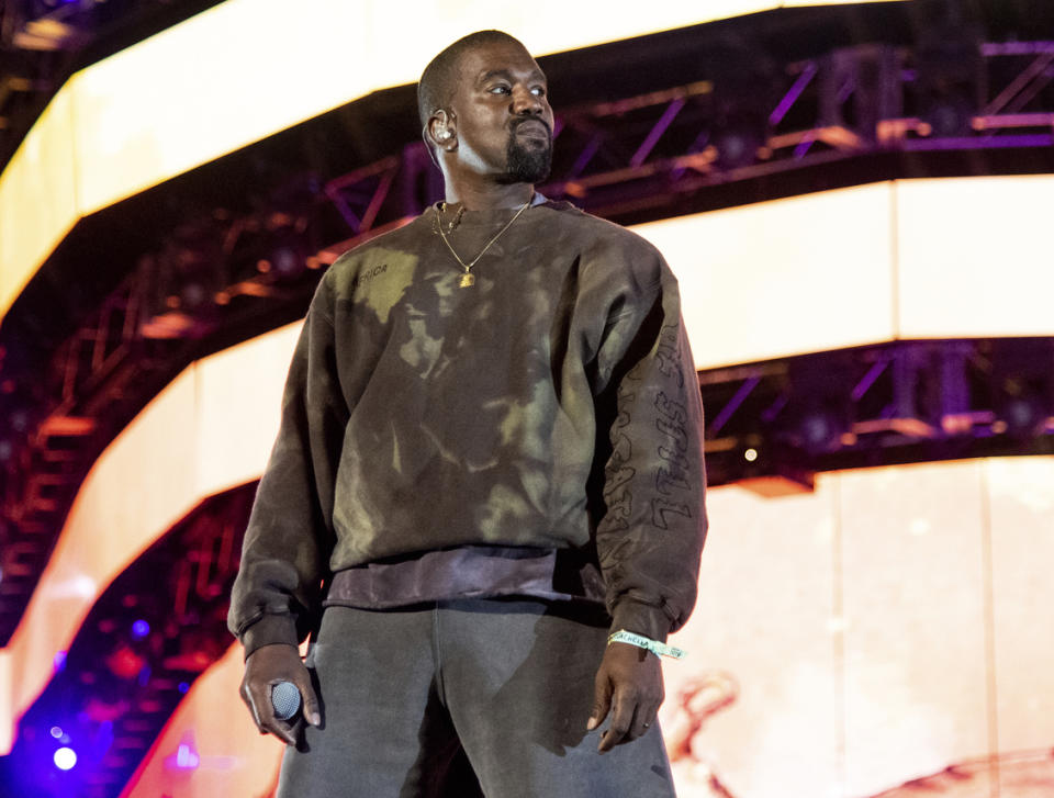 FILE - This April 20, 2019 file photo shows Kanye West performing at the Coachella Music & Arts Festival in Indio, Calif. Christian artists Zach Williams and for King & Country are the leading artist nominees at the 2020 Dove Awards, while rapper Kanye West and singer Gloria Gaynor earned their first ever nominations. (Photo by Amy Harris/Invision/AP, File)