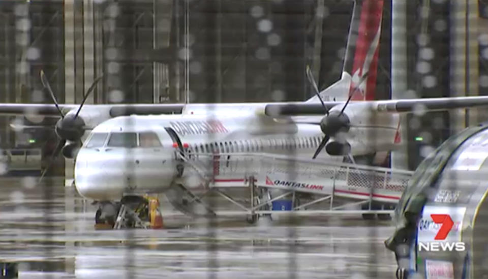 The nose of a QantasLink Dash 8 plane was hit by lightning as it flew over the Hunter Valley. Source: 7 News