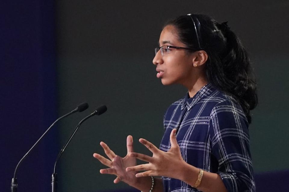 Earthshot Prize finalist Vinisha Umashankar speaks during the World Leaders' Summit 