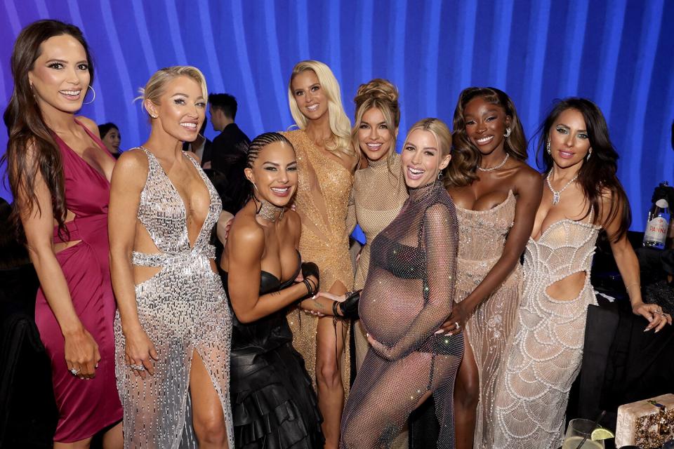 Davina Potratz, Mary Fitzgerald, Amanza Smith, Emma Hernan, Chrishell Stause, Heather Rae El Moussa, Chelsea Lazkani and Vanessa Villela on stage during the 2022 People's Choice Awards