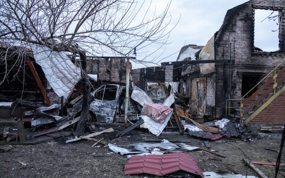 ZVANIVKA, DONETSK PROVINCE, UKRAINE, MARCH 11: A destroyed field hospital is seen in Zvanivka nearby Bakhmut frontline as fighting continues between Ukrainian forces and Russian troops for control of the city, Ukraine, on March 11, 2023. (Photo by Narciso Contreras/Anadolu Agency via Getty Images) - Narciso Contreras/Anadolu Agency via Getty Images