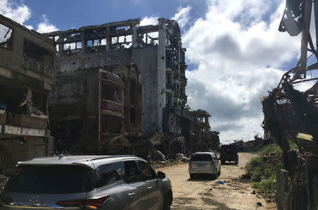 A view of the facade, of the battered Landbank building, looted by militants, in the early days of the Marawi siege, Philippines January 13, 2018. REUTERS/Tom Allard