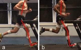 Runner A's torso is too far forward and is lifting his toes too high. Runner B is in a correct position. - University of Salford