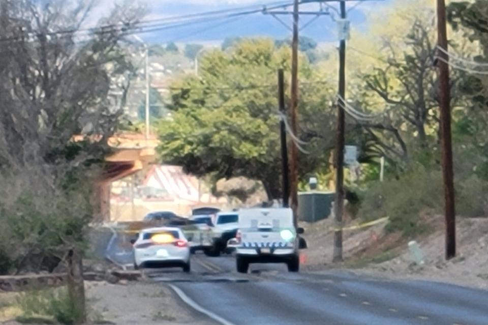 Law enforcement at the scene of a deadly shooting on Monday on University Avenue near Zia Middle School in Mesilla, New Mexico.