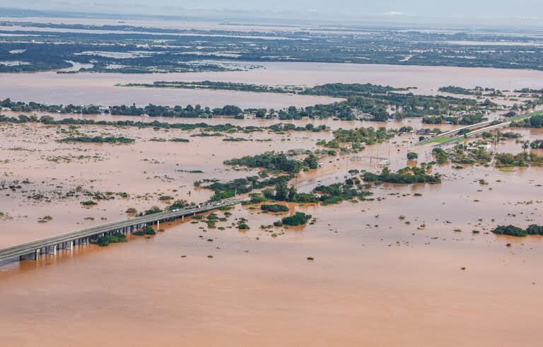 Una vista aérea de las inundaciones en Río Grande do Sul