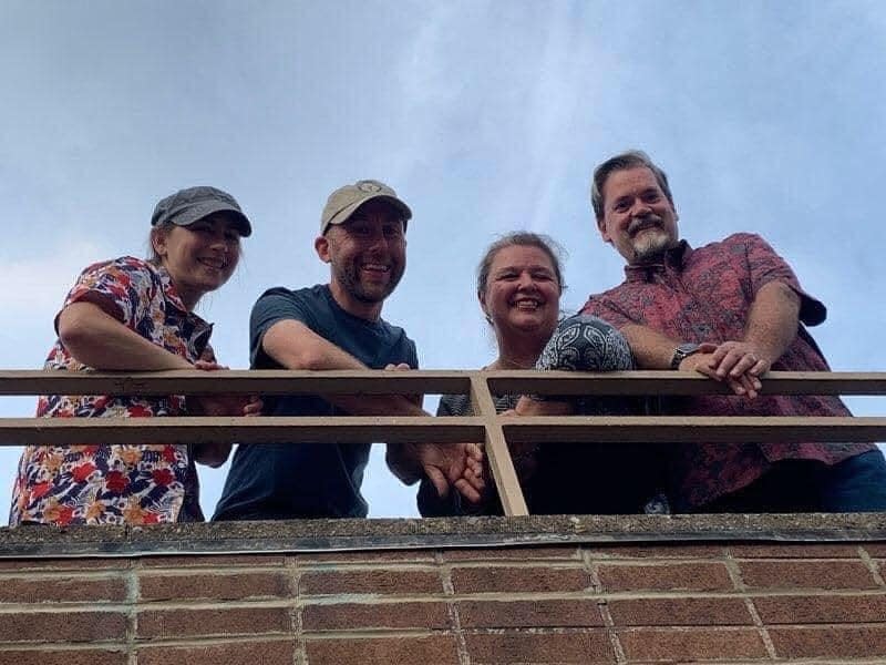 The Dewey Decimators striking a Beatles pose at St. Blaise church in Midland.