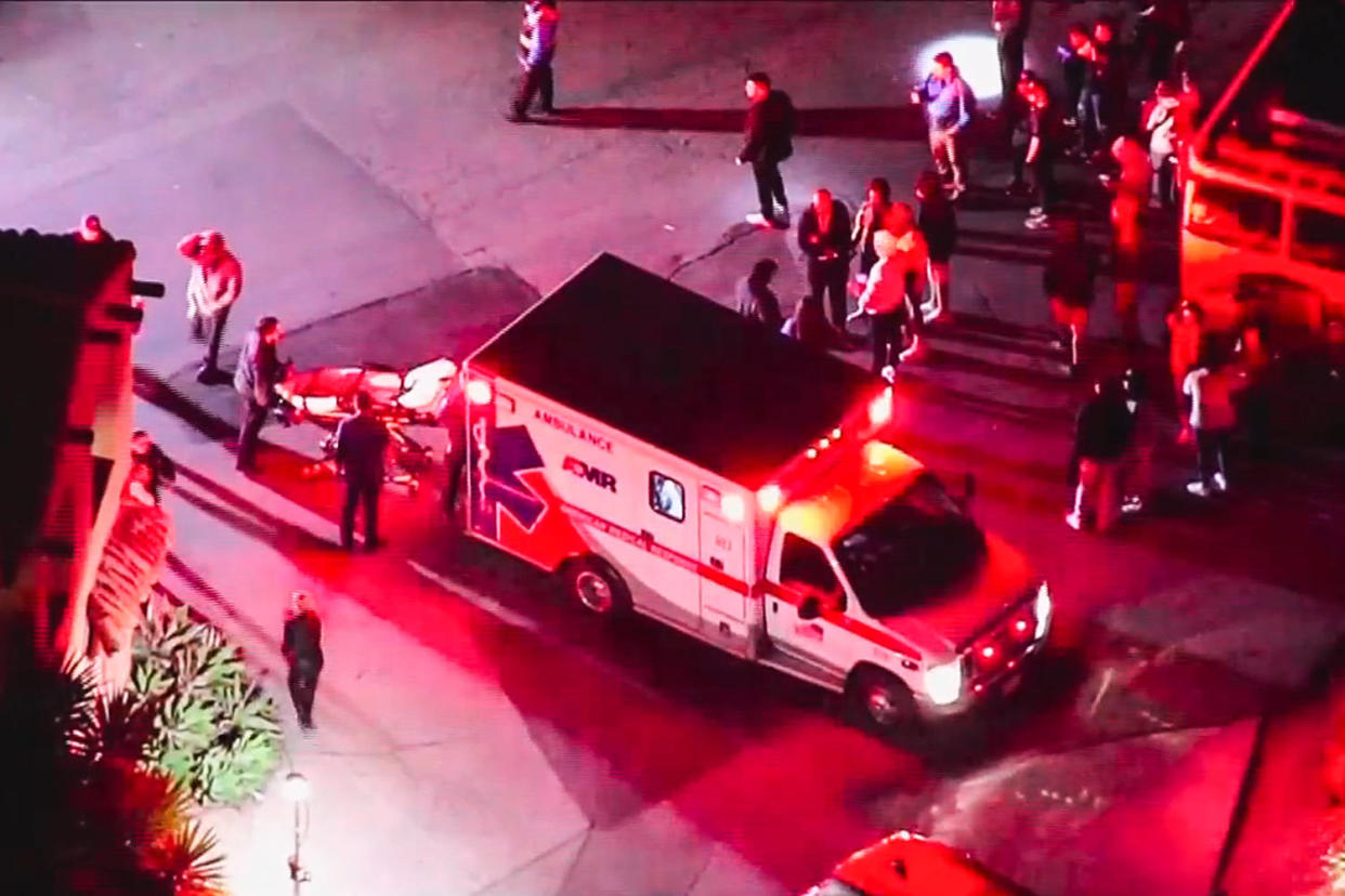An ambulance on the scene of a tram crash at Universal Studios (NBC Los Angeles)