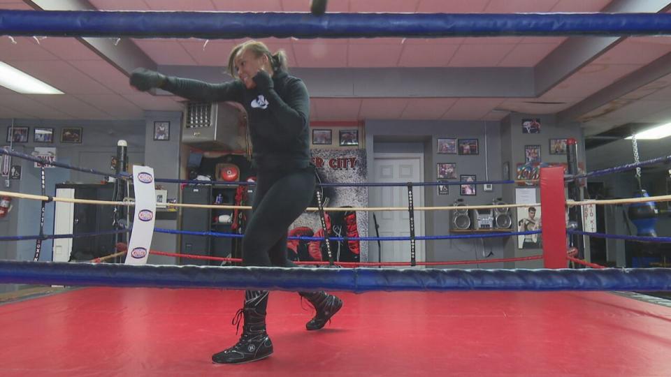 Windsor boxer Jarelyn Castillo, 17, shadowboxes in the ring at Border City Boxing Club on Drouillard Road.