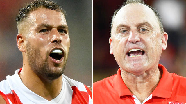 Pictured right to left, Swans coach John Longmire and veteran forward Buddy Franklin.
