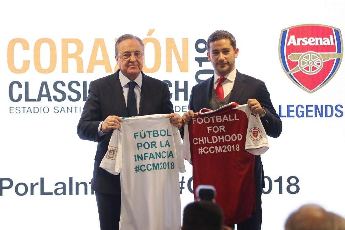 Real Madrid president Florentino Perez and Arsenal executive Peter Silverstone announced the games: EPA