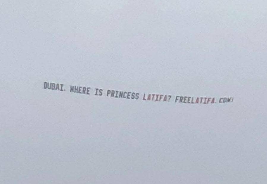 Friends of Latifa al-Maktoum flew a banner at this weekend's Kentucky Derby