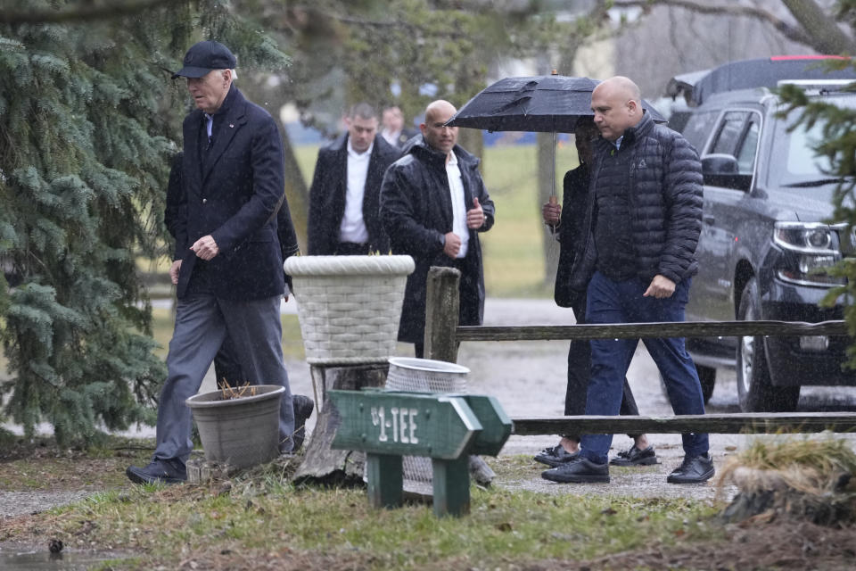 President Joe Biden arrives for a campaign event at Pleasant View Golf Club in Saginaw, Mich., Thursday, March 14, 2024. (AP Photo/Jacquelyn Martin)