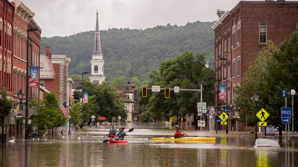 MONTPELIER, VT - JULY, 11: Flooding in downtown Montpelier, Vermont on Tuesday, July 11, 2023. Vermont has been under a State of Emergency since Sunday evening as heavy rains continued through Tuesday morning causing flooding across the state.