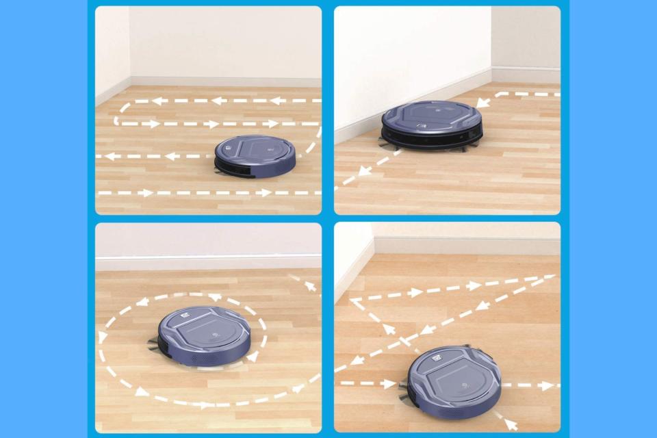 The robovac's four different positions on the floor.