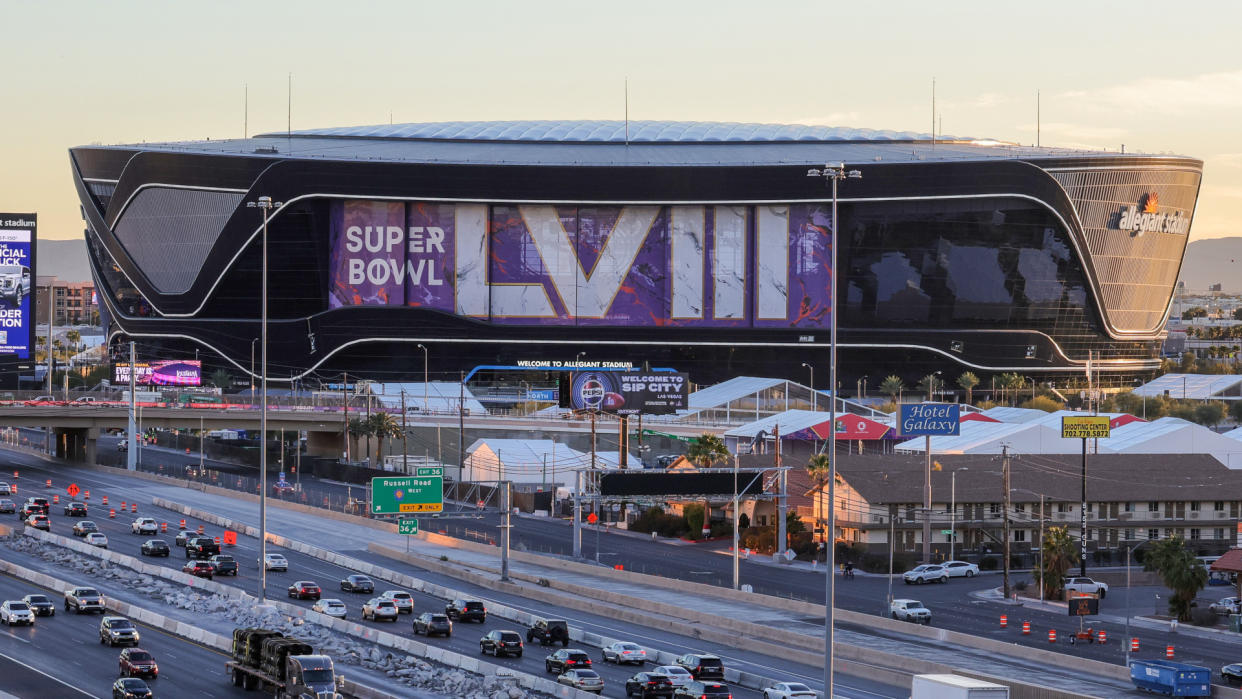  Signage for Super Bowl LVIII at Allegiant Stadium in Las Vegas, Nevada. 