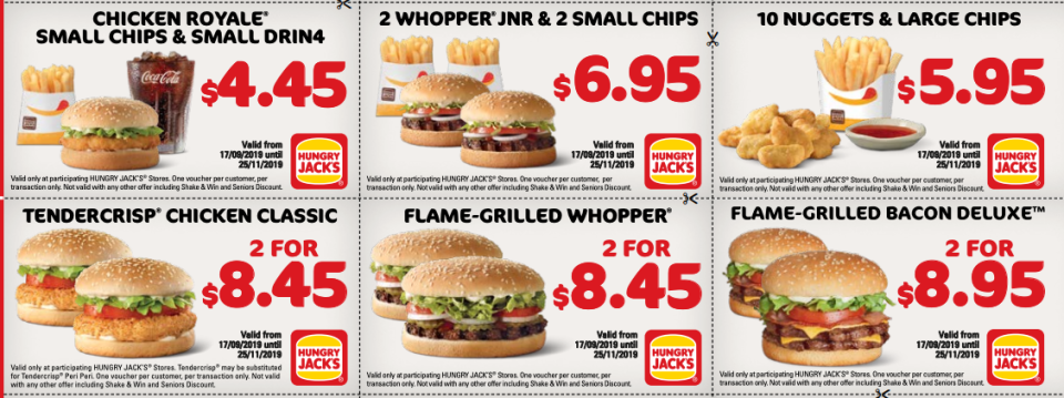 Hungry Jack's paper vouchers.