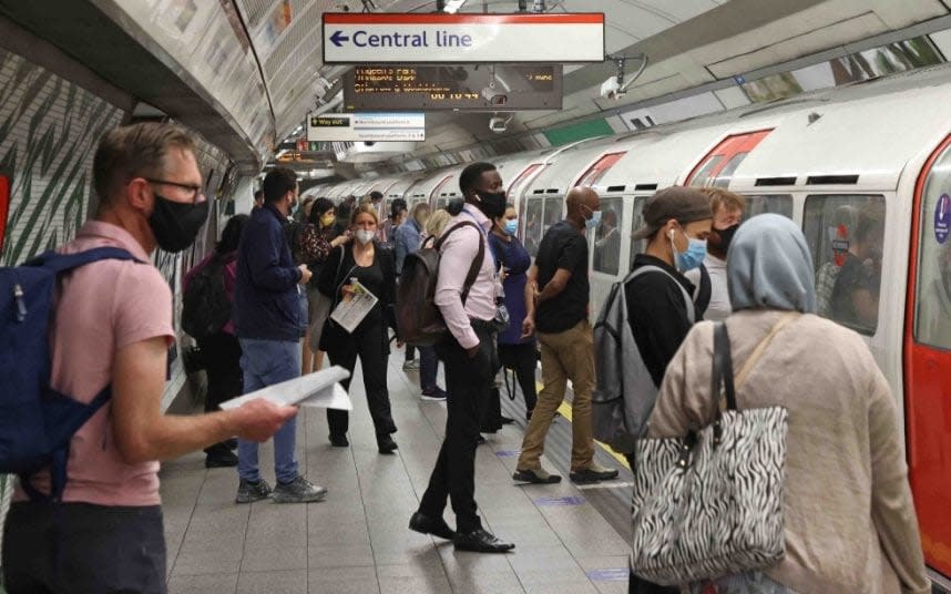 Commuters on the Tube, where journeys yesterday increased by just 6pc on last week - Nigel Howard 