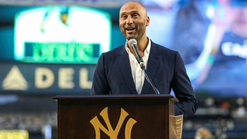 Sep 9, 2022; Bronx, New York, USA; Former New York Yankees shortstop Derek Jeter is honored prior to the game between the Tampa Bay Rays and the New York Yankees at Yankee Stadium.