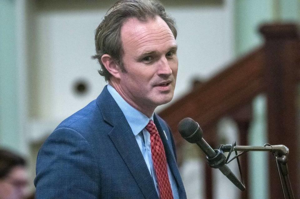 Assembly Republican Leader James Gallagher of Yuba City speaks about a bill during a June 2023 floor session. Gallagher is hopeful Californians’ concerns about homelessness and crime will help voters embrace Republicans.