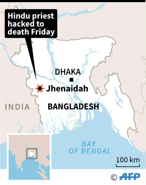 Map of Bangladesh locating Jhenaidah, where a Hindu priest has been hacked to death