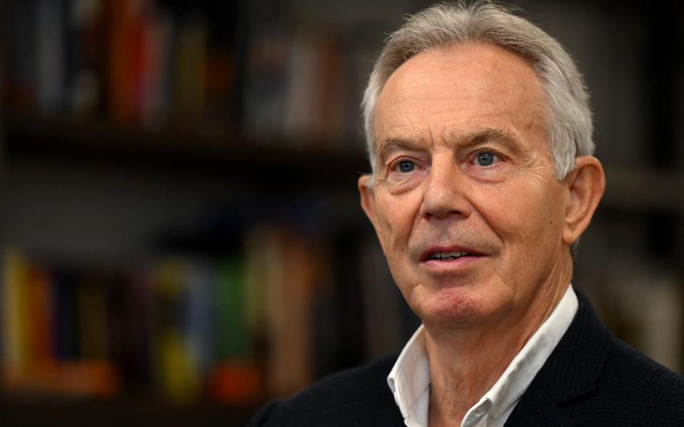 Former British Prime Minister Tony Blair speaks during an interview in central London on March 17, 2023. - Tony Blair came to power as leader of Britain's Labour party in the years after it suffered a paralysing defeat to the Conservatives that few saw coming. (Photo by Daniel LEAL / AFP) / TO GO WITH AFP STORY BY Jitendra JOSHI (Photo by DANIEL LEAL/AFP via Getty Images) - DANIEL LEAL/AFP