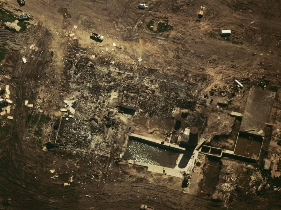 An aerial shot of the Branch Davidian compound after it had burned down.